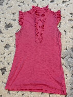 Lilly Pulitzer Pink Ruffle Henley Sleeveless Top women’s size XS